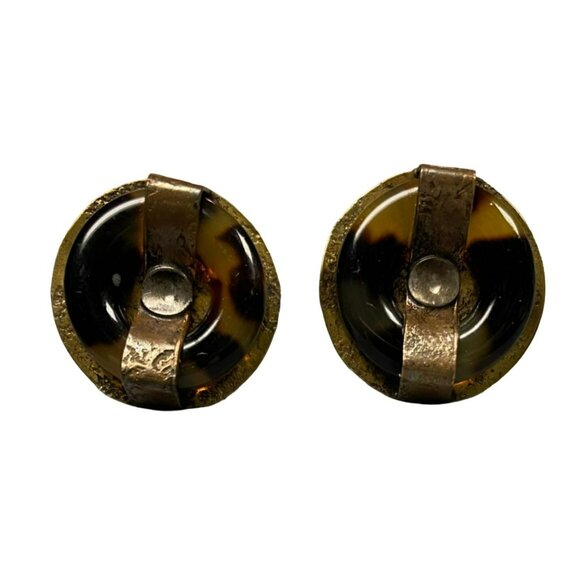Vintage Signed Marjorie Baer SF Handmade Mixed Metal and Tortoise Omega Clip on - Picture 1 of 5
